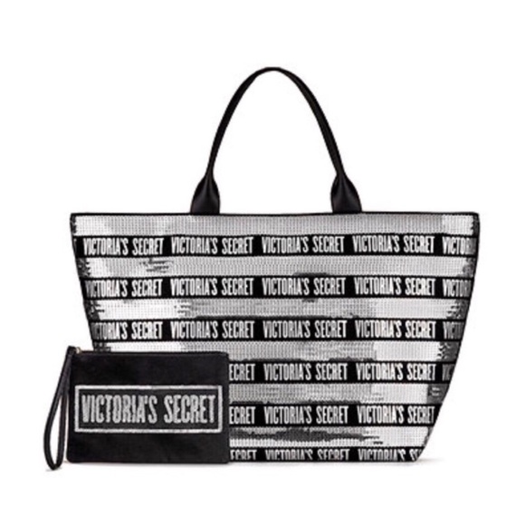 Victoria Secret Sequin Weekender Bag and Clutch - Picture 1 of 5